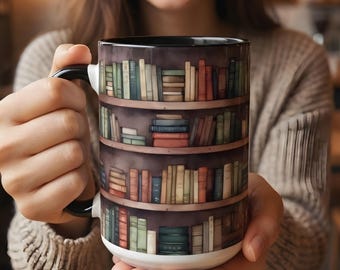 Cozy Bookish Coffee Mug, Reading Cup for Book Lovers, 3D Bookshelf Mug, Cute Literary Gift, 11oz 15oz