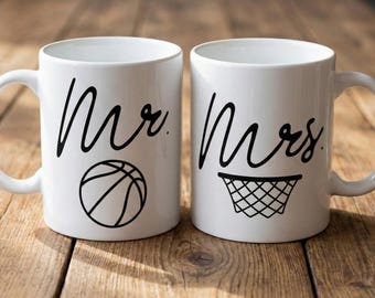 Funny Mr and Mrs Basketball Mug Set, Naughty Sports Pun Coffee Mugs, Cheeky Basketball Couple Gift, Wedding Gift for Ballers, 11oz 15oz
