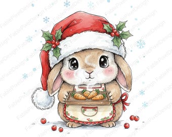 16 Aquarell Weihnachten Hase Clipart, süße Winter Tier PNG, wunderliche Weihnachtskarte, digitaler Download