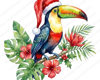 13 wunderliche Aquarell Vögel in Weihnachtsmützen Clipart Set - Instant Download