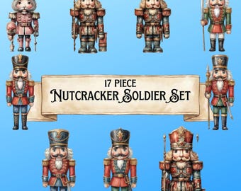 17 festliche Nussknacker Soldaten Clipart Set für Deine DIY Weihnachtsprojekte