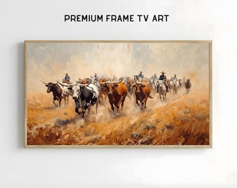 Cowboy Viehtrieb Art | Western Ranch Dekor | Cowboy Ölgemälde | Rustikale Wilde Westen Wand Kunst | Digitaler Download