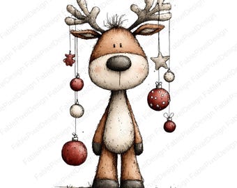 37 Wunderliche Weihnachten Clipart, Santa Rentier Schneemann PNG, Rustikale Gekritzel Skizze, digitaler Download