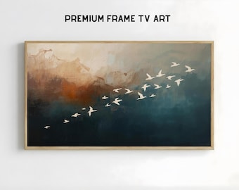 Abstrakter fliegender Vogelrahmen TV Kunst | Samsung Rahmen | Stimmungsvoller minimalistischer digitaler Download | Strukturierte Vogelmalerei
