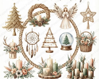 25 Neutrale Weihnachtsdekor-Bündel: Aquarell Pampas Grass Clipart, digitaler Download