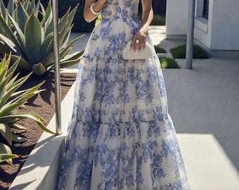 Organza Fairy Evening Dress | Elegant Long Shoulder Dress | Spring Summer European & American Women’s Fashion Gown