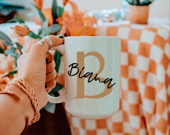 Personalised Initial Name Mug, Customized Name Mug, Coffee Mug, Alphabet Birthday Gift, Name Bridesmaid Gift, Christmas Gift, Holiday Gift