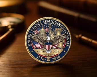 Personalized 1776-2026 America 250th Anniversary Keepsake Coin, Custom Family Name Coin, Patriotic US Pride Gift For Mom Dad