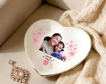 Custom Mom Photo Ring Dish,Personalized Ring Dish,Bridal Shower Gift,Photo Gifts for Mothers Day Gift,Photo Trinket Dish,Jewelry Storage