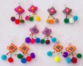 Hmong Crosstitch Earring /Accessories/ Ethnic/ Embroidery /Colorful /Tribal /Wholesale