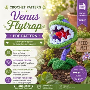 Venus Flytrap Crochet Pattern PDF, Crochet Plant Pattern, Carnivorous Plant Amigurumi, House Plant Decor, Botanical Crochet