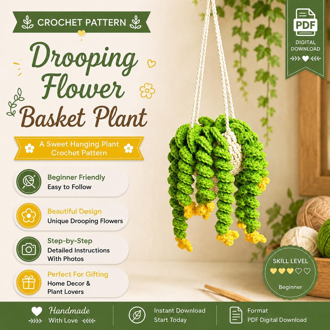Drooping Flower Basket Crochet Pattern PDF, Car Hanging Crochet Pattern ...