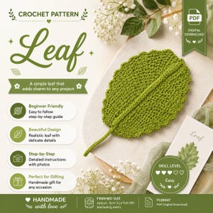 Gehaakt bladpatroon pdf, realistisch gehaakt bladpatroon, botanische bladstof, gehaakt gebladerte, boeketvuller, woondecoratie