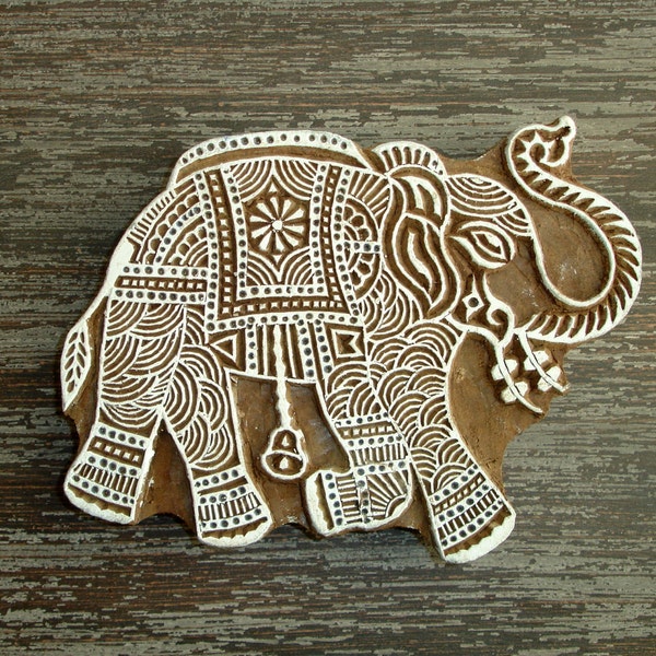 Large Elephant Stamp, Hand Carved Wood Stamp, Handmade Indian Elephant Wooden Printing Block, Ceramics Textile Pottery Stamp, From India