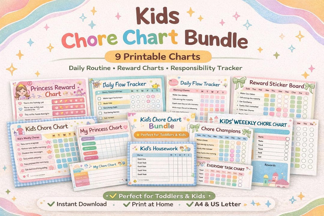 Kids Chore Chart Bundle | Daily Routine, Reward, Responsibility Tracker ...