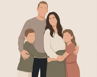 Custom Faceless Portrait, Hand-Drawn Digital Family Illustration, Minimalist Couple Portrait Gift, Personalized Art