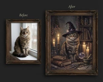 Custom Witchy Pet Portrait, Gothic Witch Familiar Art (Digital Download)