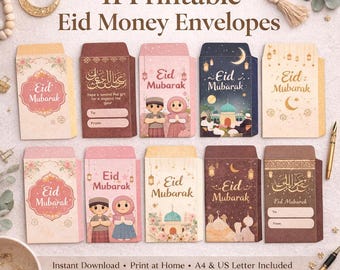 11 Printable Eid Money Envelopes, Ramadan Cash Gift (Digital Download)