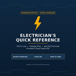 Electrician's Quick Reference Cheat Sheet | Printable PDF | Ohm's Law Voltage Drop Formulas | Apprentice Study Guide | Instant Download