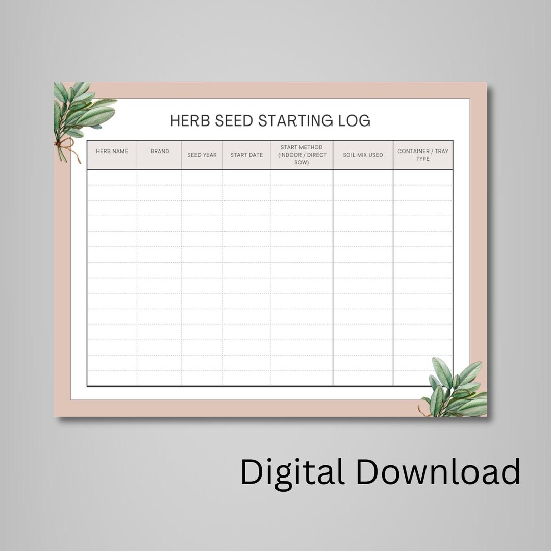 Herb Seed Starting Log Printable | Garden Planner Tracker (digital ...
