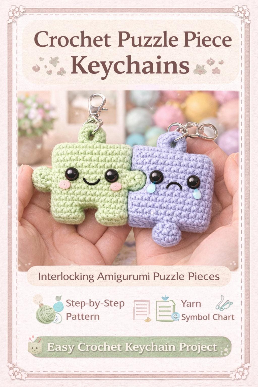 Crochet Puzzle Piece Keychain Pattern | Interlocking Amigurumi