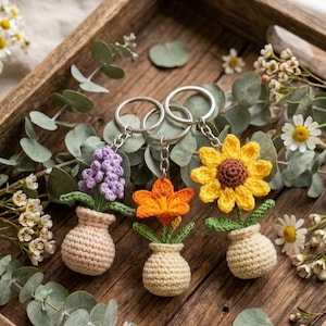 Crochet Flower Vase Keychain Pattern Bundle PDF | Instant Download