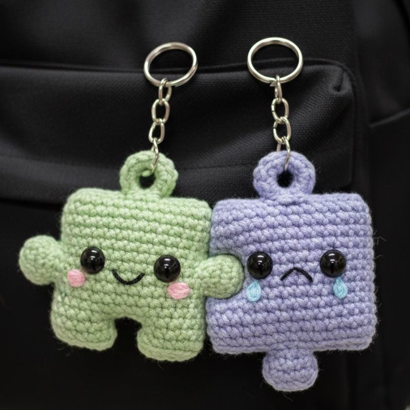 Crochet Puzzle Piece Keychain Pattern | Interlocking Amigurumi