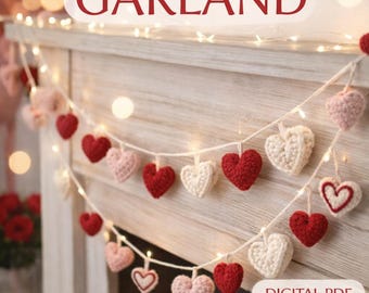 Mini motif au crochet en forme de guirlande de coeurs | Bruant de la Saint-Valentin (PDF numérique)