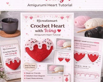 Coração de crochê com padrão de glacê | Tutorial de amigurumi (PDF)