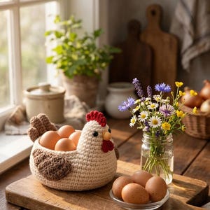 May include: A set of three ceramic mugs with a speckled, cream-colored glaze. Each mug features a different hand-painted floral design in shades of blue, green, and yellow. The mugs have a simple, rounded shape and a comfortable handle.