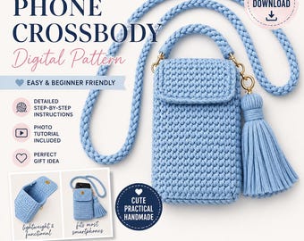 Chunky Crochet Crossbody Phone Bag Pattern | T-Shirt Yarn, Waistcoat Stitch (Instant Download PDF)