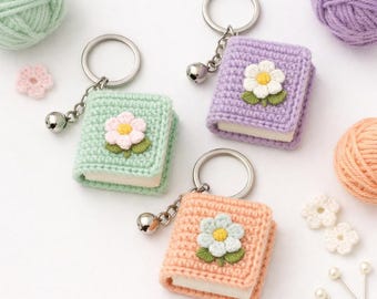 Crochet Book Keychain Pattern | Mini Flower Bag Charm (PDF Download)