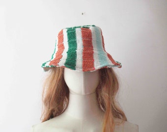 Handmade Stripe Cotton Terry Cloth Towel Bucket Hat Small Medium 20% Off for 2 or more items MORETHANONE20