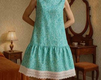 Vintage 60s Cotton Aquamarine A Line Shift Dress Small  20% Off for 2 or more items MORETHANONE20