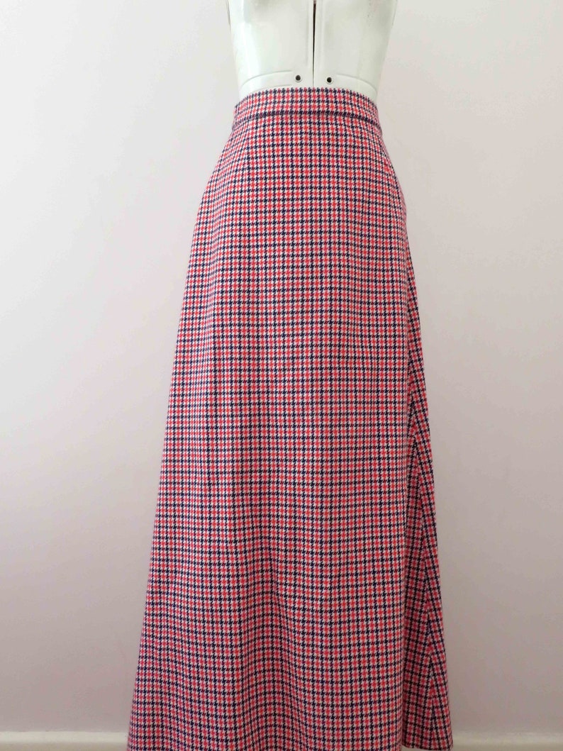 70s Bonded Wool A Frame Hounds Tooth Maxi Skirt Extra Small