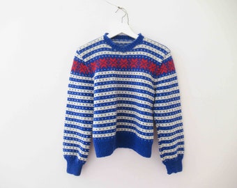 Vintage 80s Hand Knitted Nordic Ski Snow Flake Sweater Jumper Small 20% Off for 2 or more items MORETHANONE20
