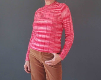 Vintage 70 Hand Knitted Raspberry Pink Variegated Knit Jumper Sweater Small 20% Off for 2 or more items MORETHANONE20