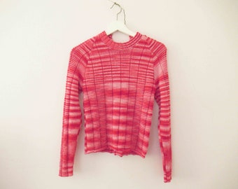 Vintage 70 Hand Knitted Raspberry Pink Variegated Knit Jumper Sweater Small 20% Off for 2 or more items MORETHANONE20