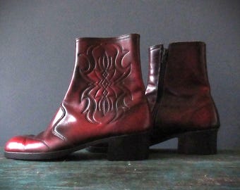 70s Cherry Rub Ankle Western Buck Boot Vinyl