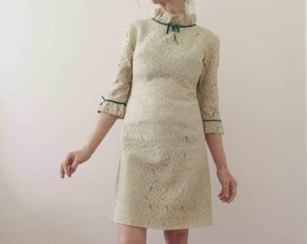 Vintage 60s Cotton Lace Mini Dress Handmade Small Petite 20% Off for 2 or more items MORETHANONE20