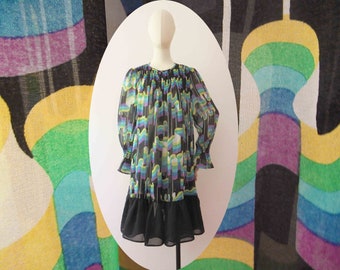 70s Op Art Mod Go Go Maternity Smocked Shirred Dress Small Medium  20% Off for 2 or more items MORETHANONE20