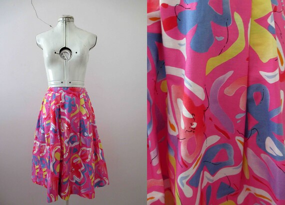 Vintage 80s Handmade Floral Print Skirt Small
