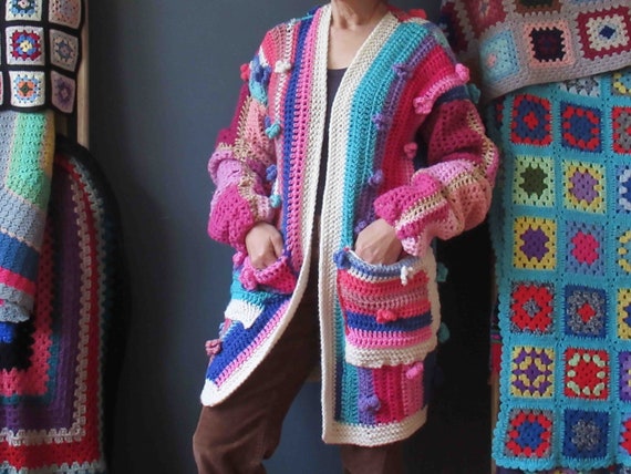 Handmade Repurposed Knit Granny Coatigan Cardigan… - image 6