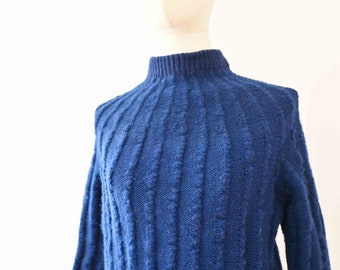 Vintage 60s Cobalt Blue Hand Knitted Wool Jumper Sweater Raglan Sleeve Small 20% Off for 2 or more items MORETHANONE20