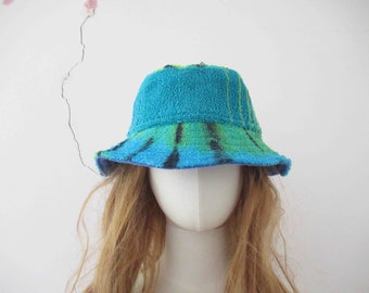 Handmade Tie Dye Terry Cloth Towel Green Bucket Hat Small Medium 20% Off for 2 or more items MORETHANONE20