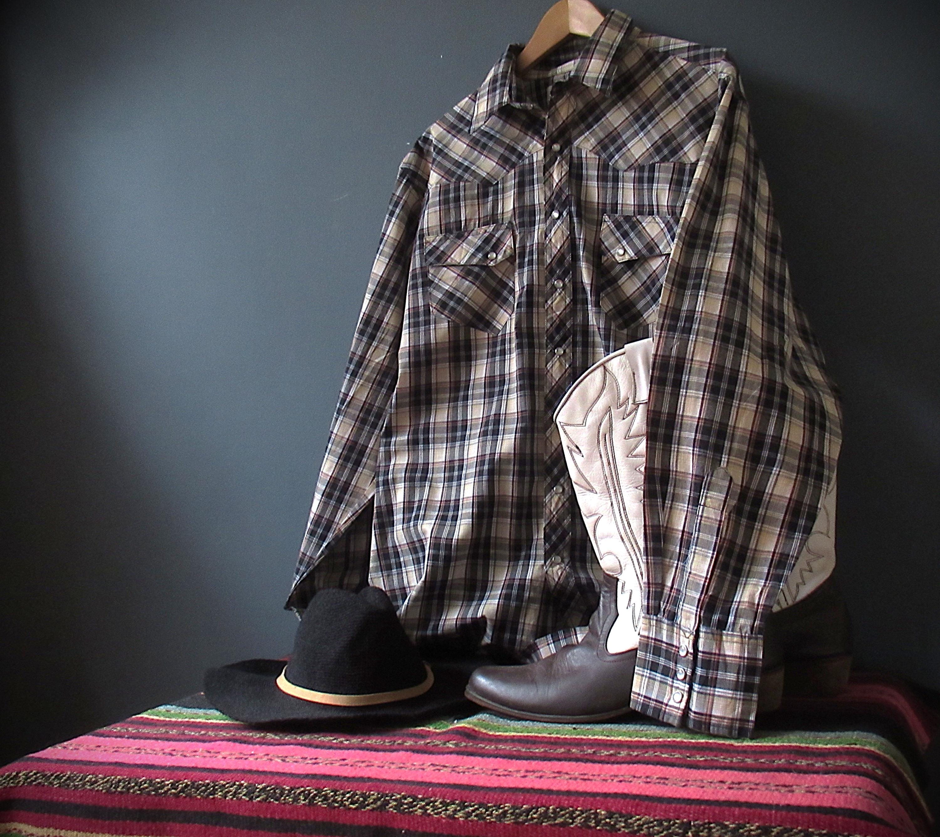 Vintage Wrangler Wrancher Plaid Check Western Shirt Mens  20% Off for 2 or more items MORETHANONE20