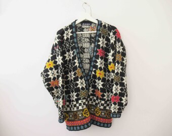 Vintage 80s French Connection Wool Statement Cardigan Large 20% Off for 2 or more items MORETHANONE20