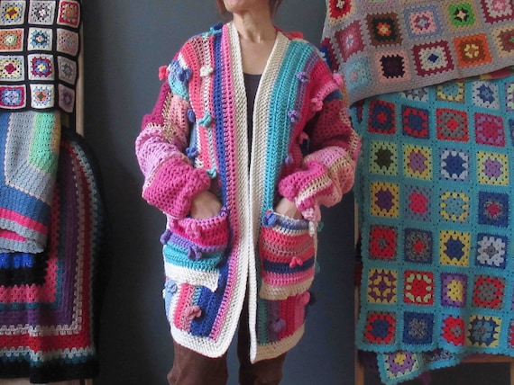 Handmade Repurposed Knit Granny Coatigan Cardigan… - image 3