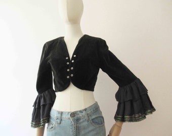 Vintage 80s Black Velveteen Corset Boho Bolero Small   20% Off for 2 or more items MORETHANONE20