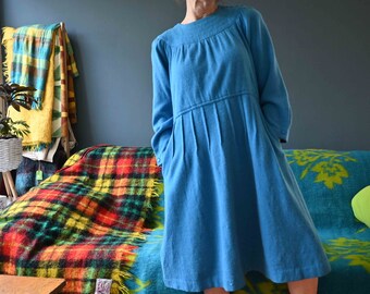 80s Cyan Blue Wool Knit  Dress Small Medium  20% Off for 2 or more items MORETHANONE20